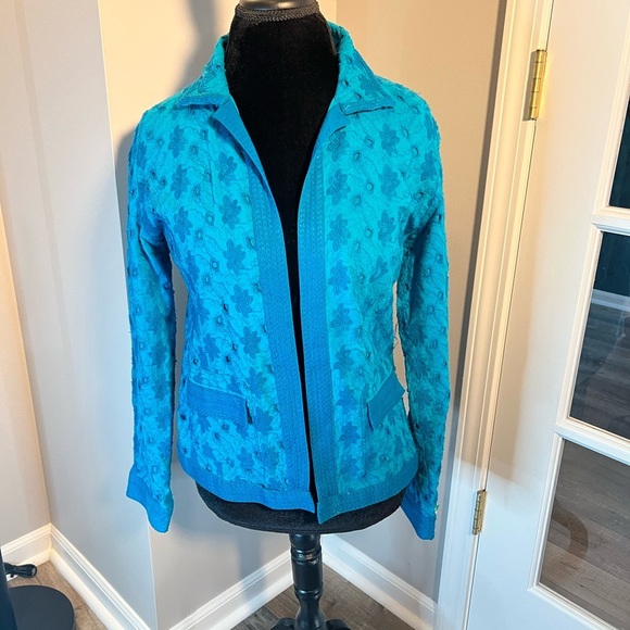Chico's Jackets & Blazers - Beautiful Chicos teal embroidered and crochet jacket 100% cotton size 1